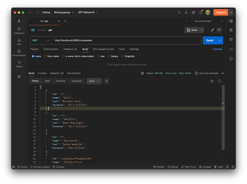 Retrieve company on Postman
