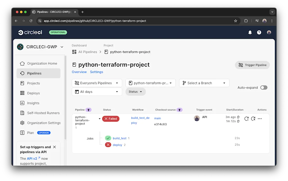 CircleCI pipeline failed