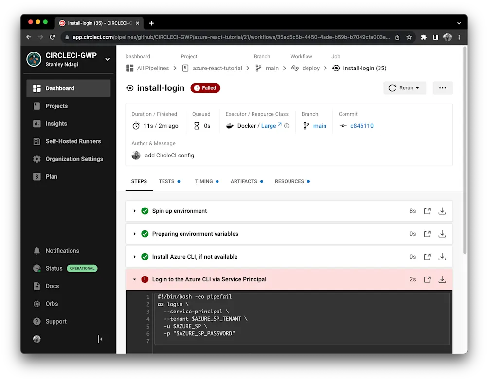 Pipeline Failed Result
