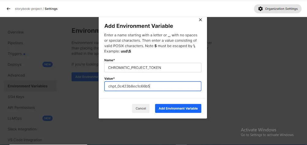 Add Chromatic project token