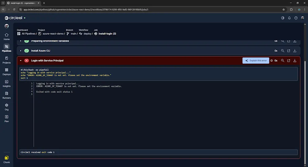 Pipeline failed result