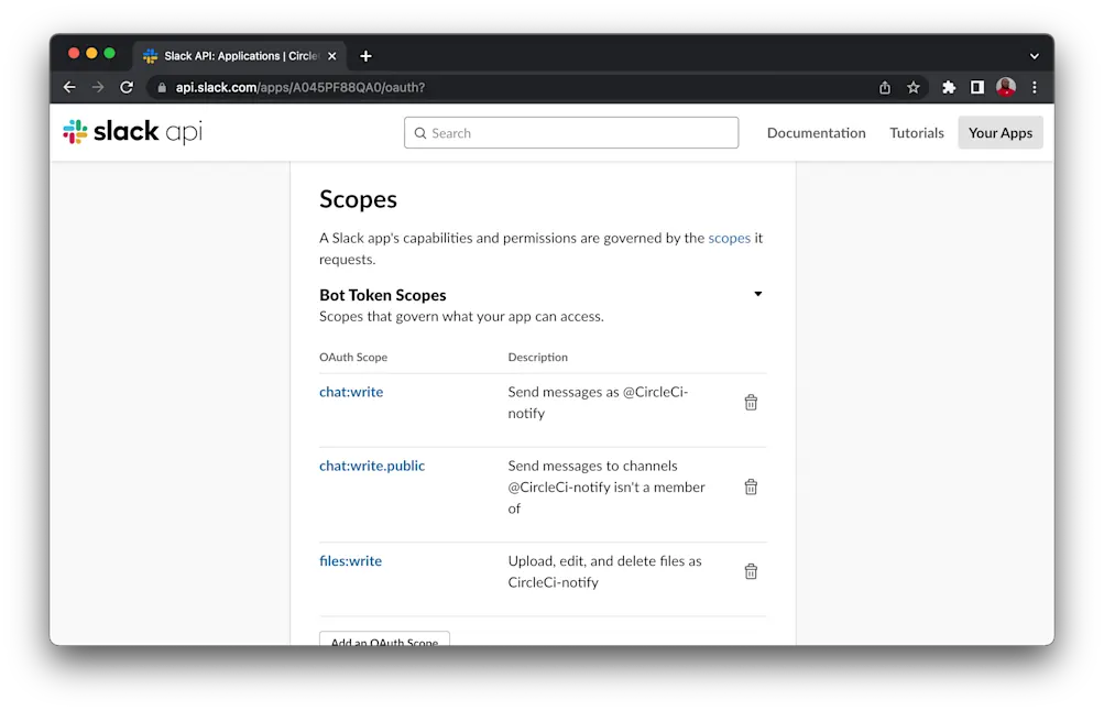 Slack App Scopes