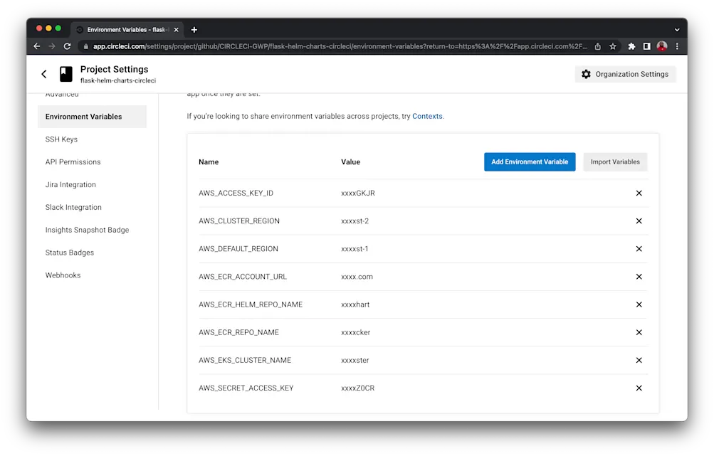 CircleCI set up environment variables