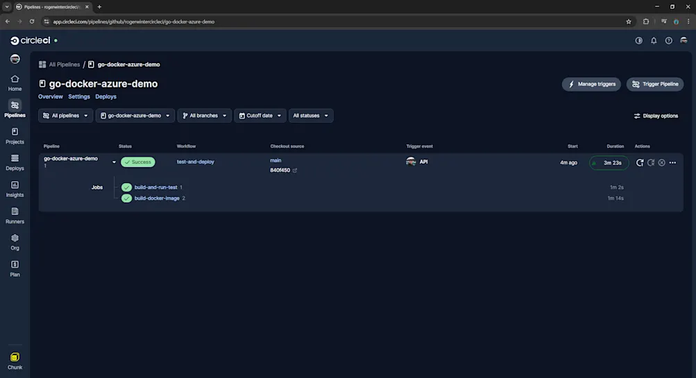 Detailed information logs from successful pipeline run