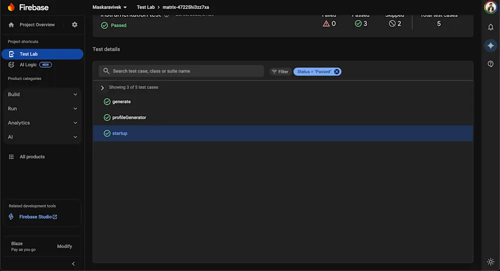 Analyze test details on Firebase