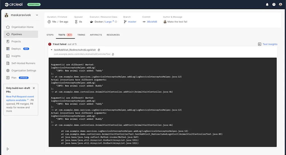 Failed job detailed pipeline