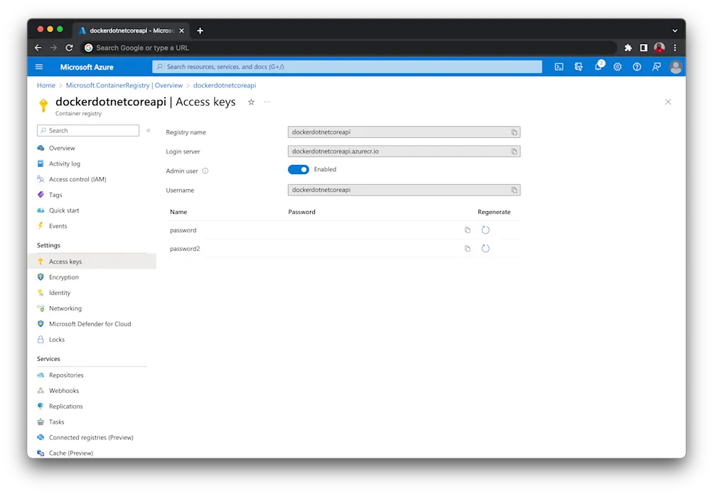 Enable Admin and copy access key