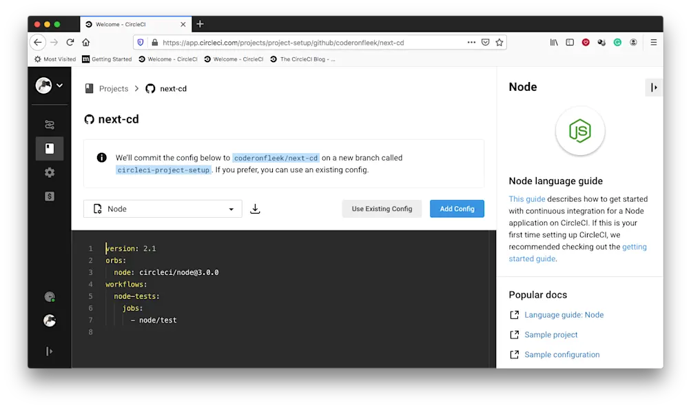 Add Config - CircleCI