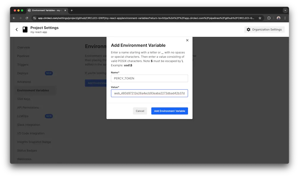 Token name and value