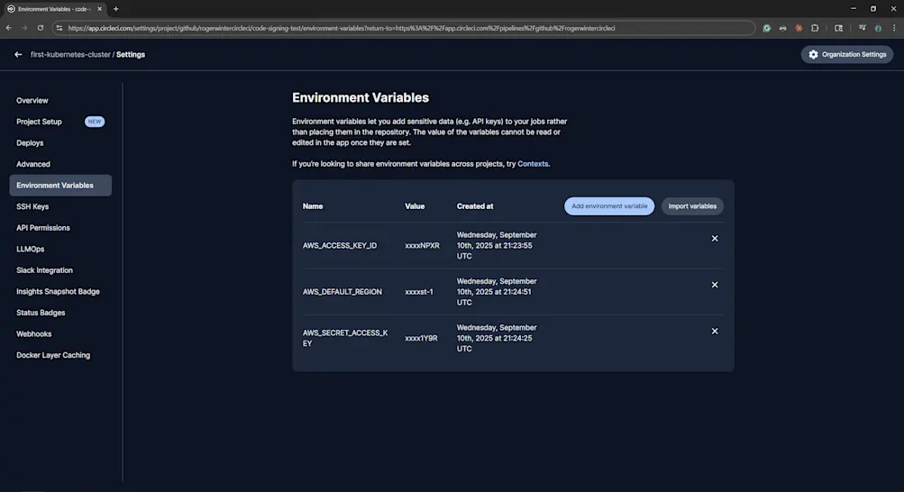 Adding environmental variables for AWS configuration