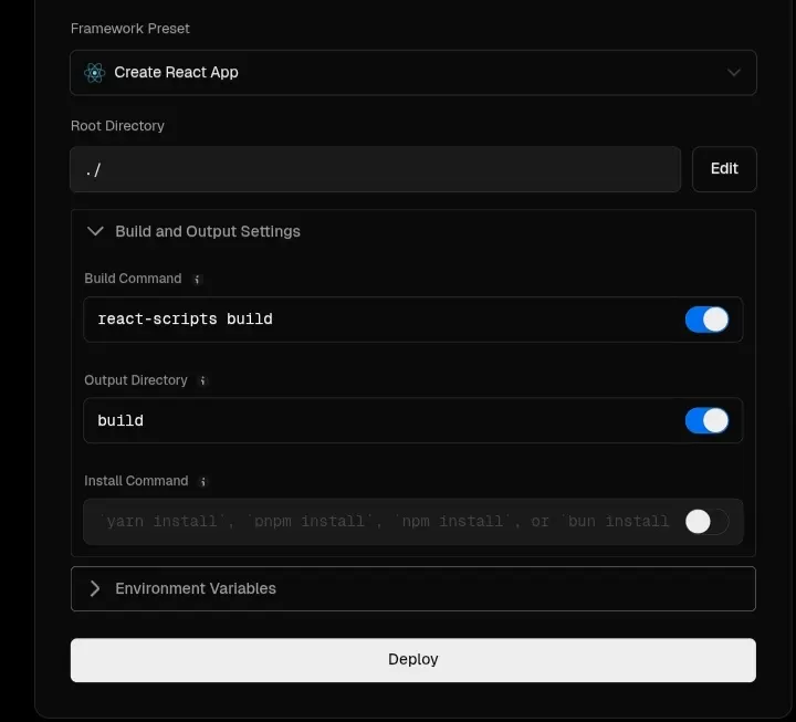Configure Vercel project settings
