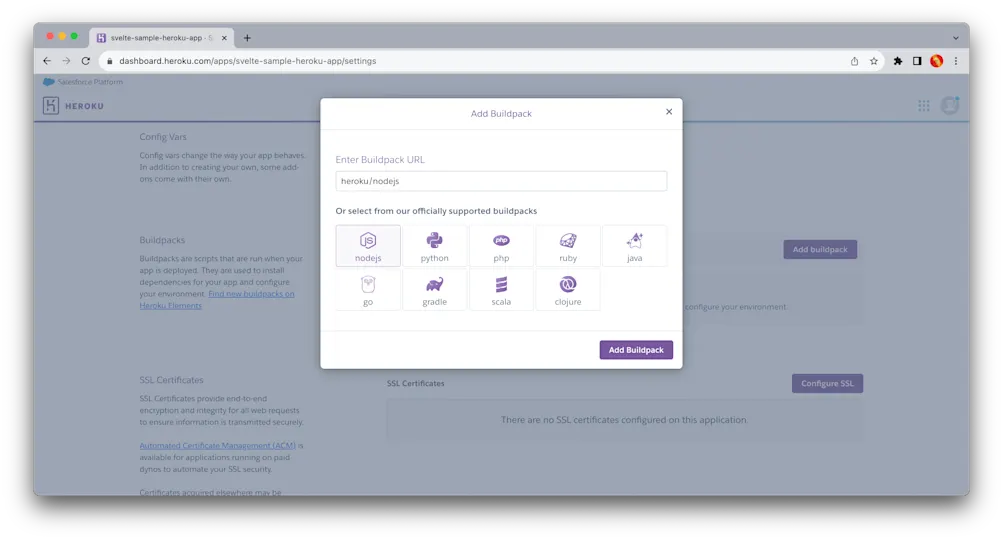 Install buildpacks - Heroku