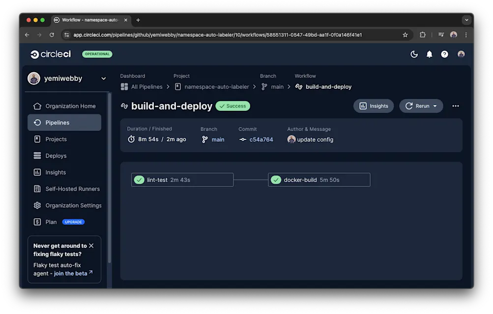 CircleCI pipeline success