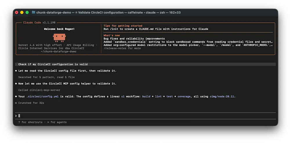 Using CircleCI MCP server to validate CircleCI config YAML via Claude Code