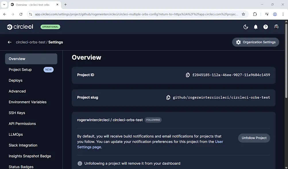 Project settings overview