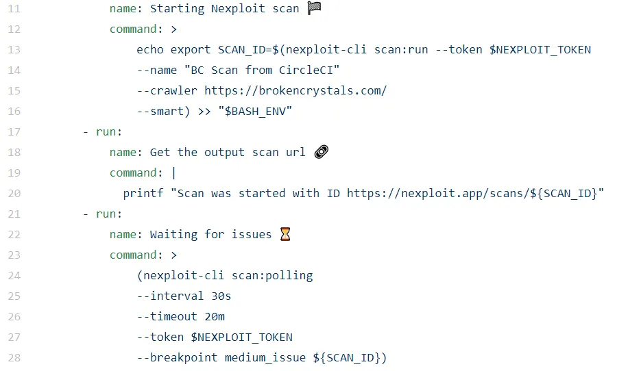 Code for defining scan set up