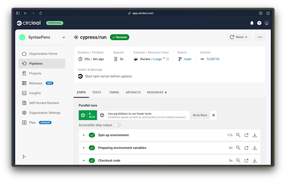 Successful pipeline run