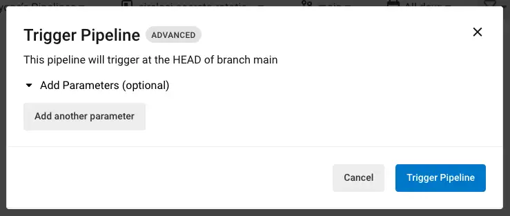 Manually triggering a pipeline in the CircleCI web interface