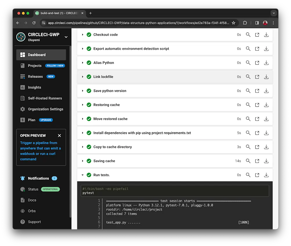 Successful CI test execution