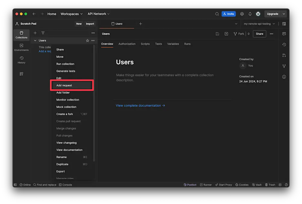 Add request - Postman