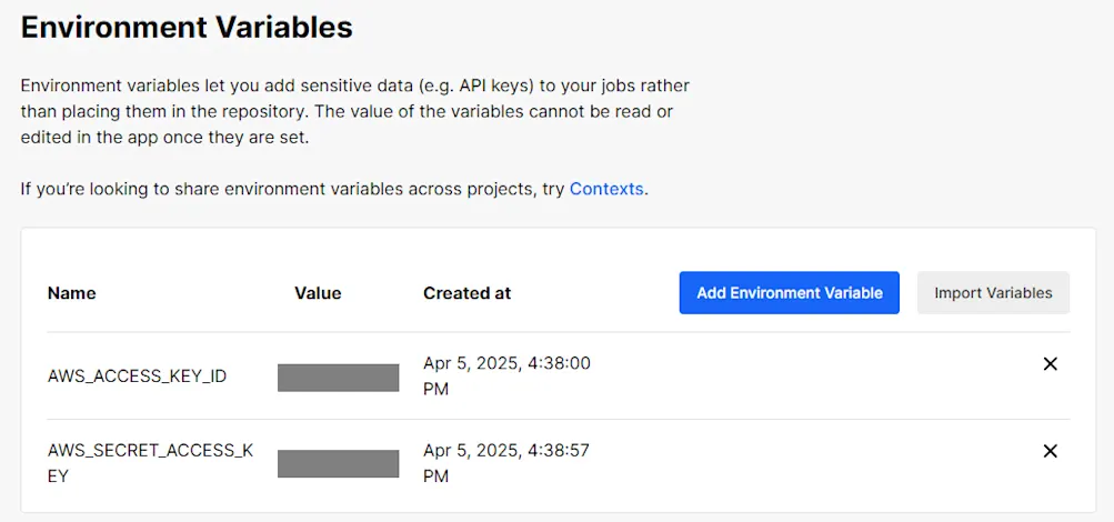 CircleCI environment variables