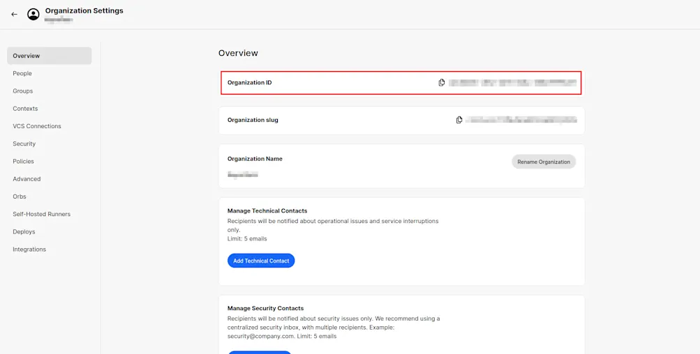 CircleCI organization settings