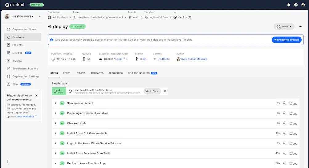 Pipeline success details