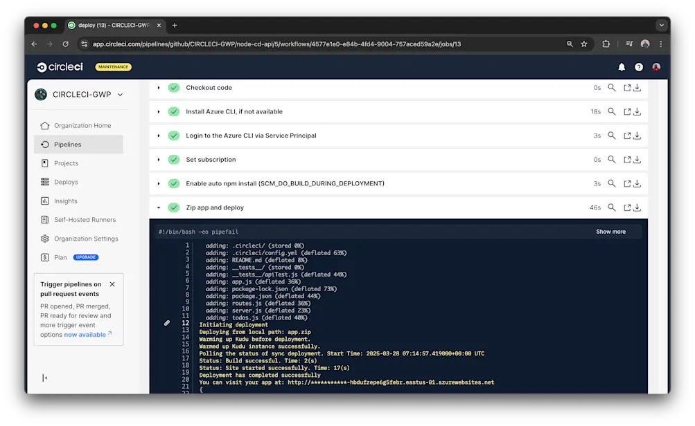 CircleCI pipeline success