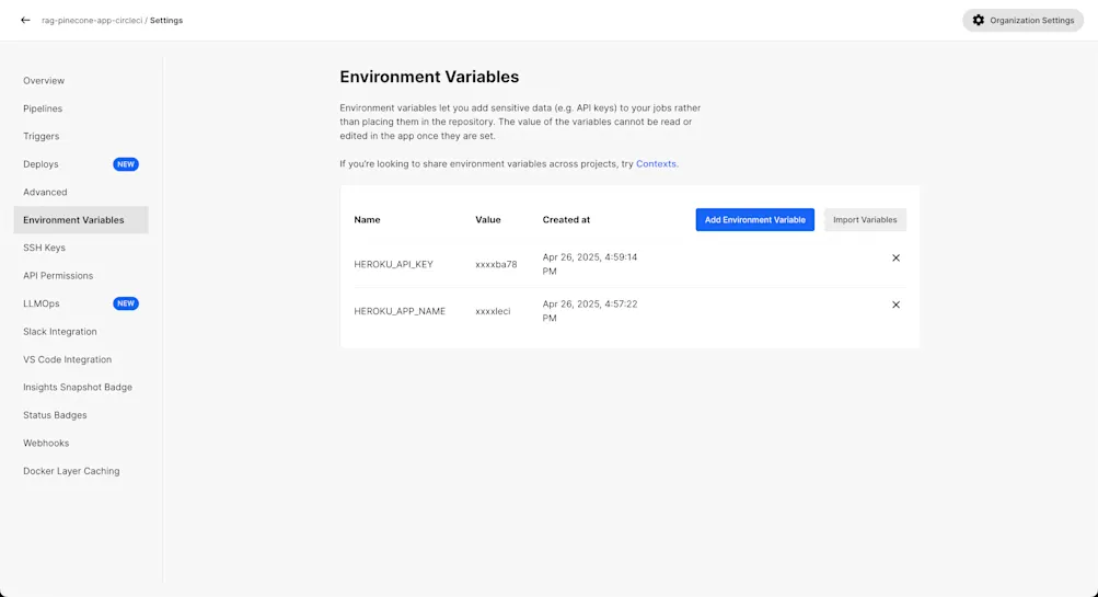 Set environment variables on CircleCI