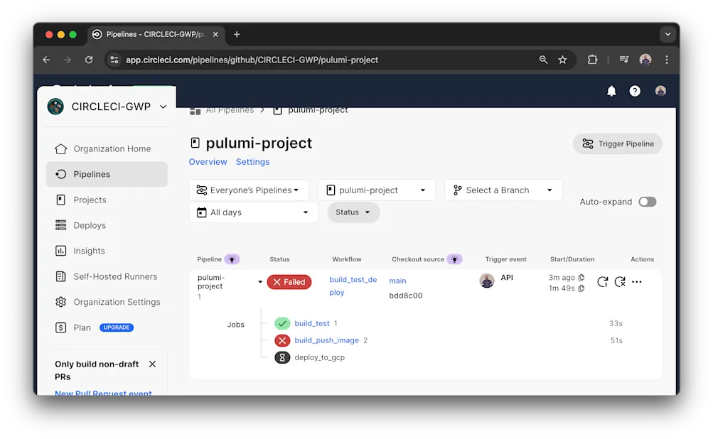 CircleCI pipeline failed