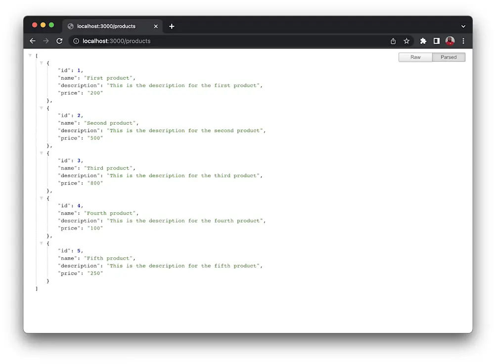 Product List on Localhost