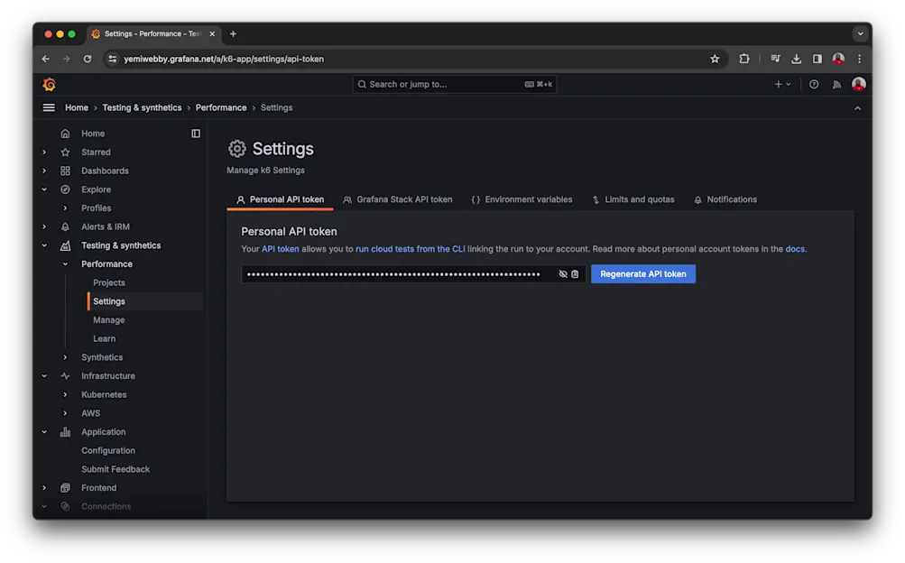 k6 personal API token