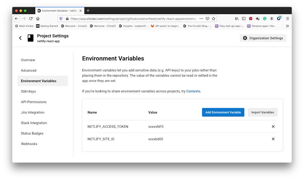 環境変数 - CircleCI