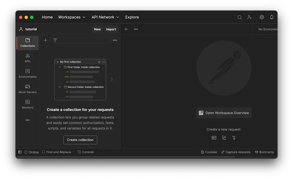 Create collection button - Postman