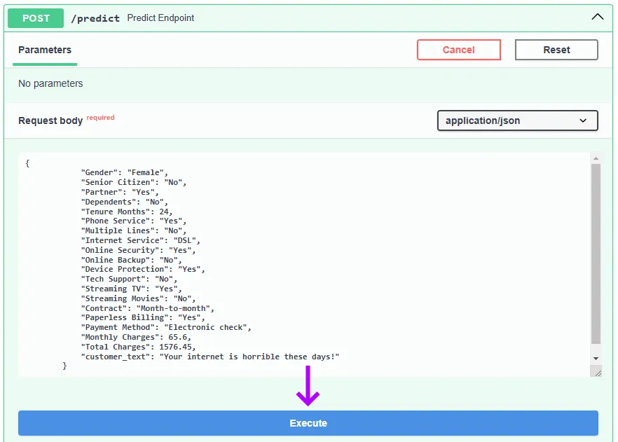 Swagger UI running predictions