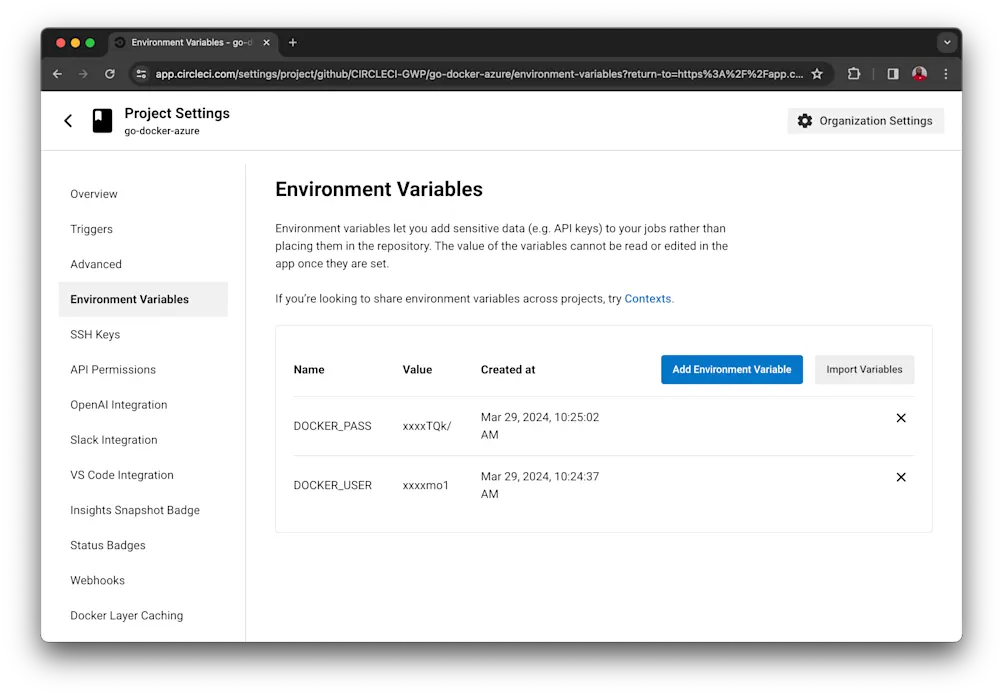 Environment variables