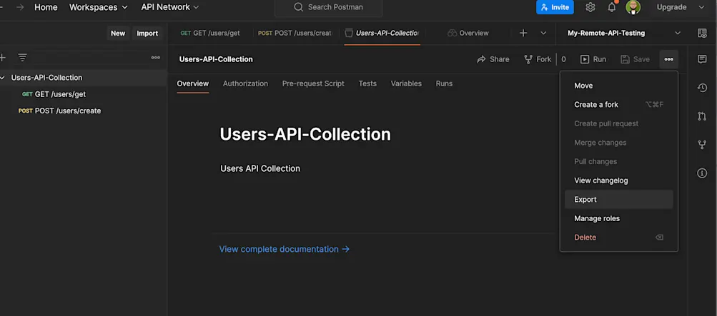 Download collection - Postman