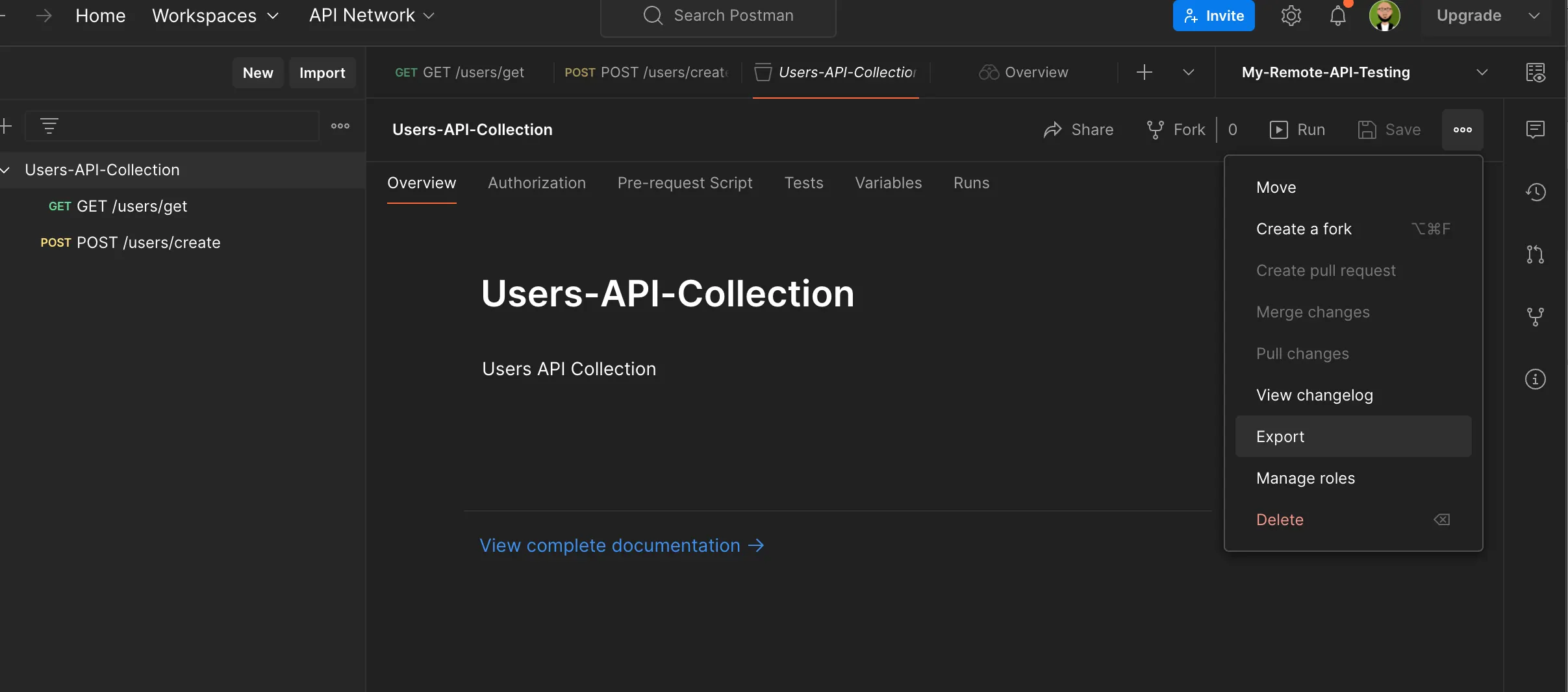 Download collection - Postman