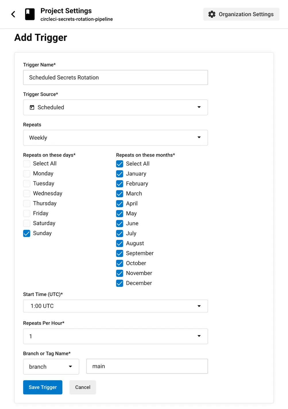 Scheduling a pipeline to run using triggers in the CircleCI web 
