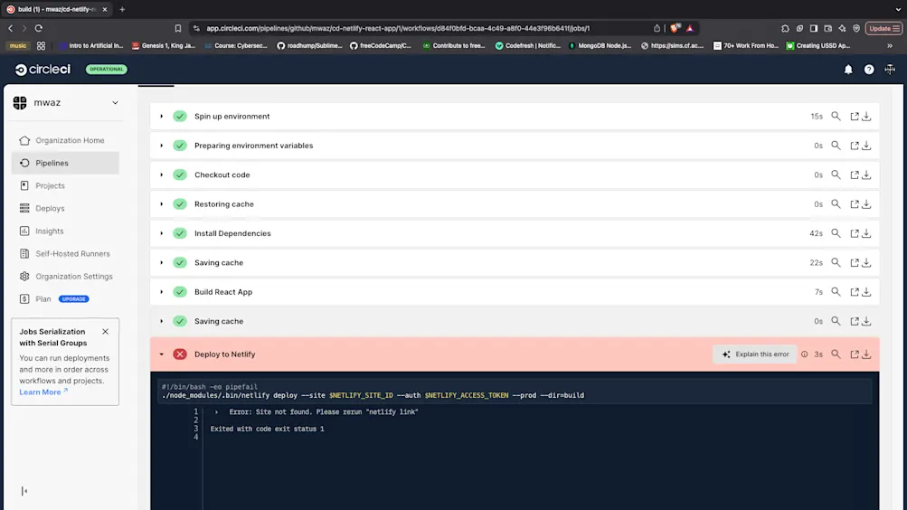 Failed build - CircleCI