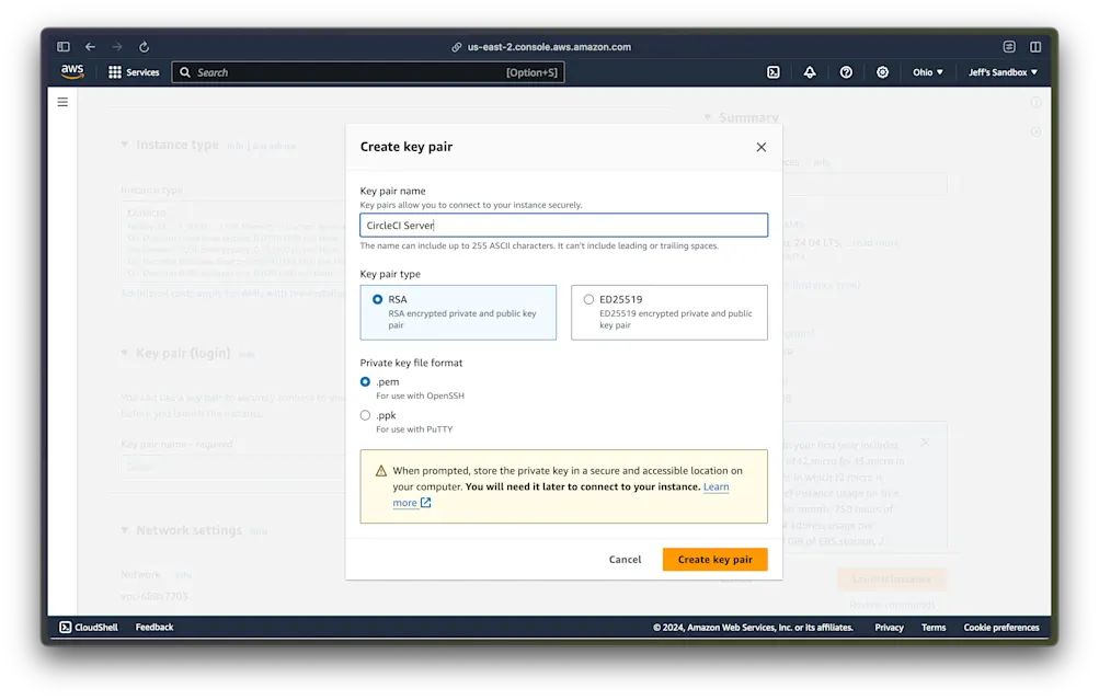 Create a new key pair