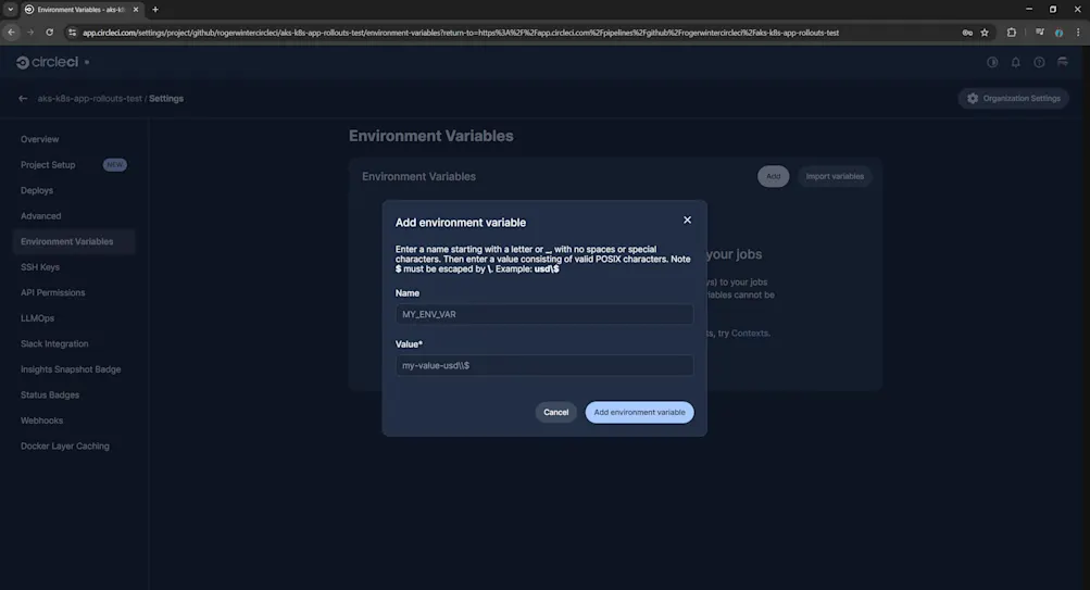 Add environment variables