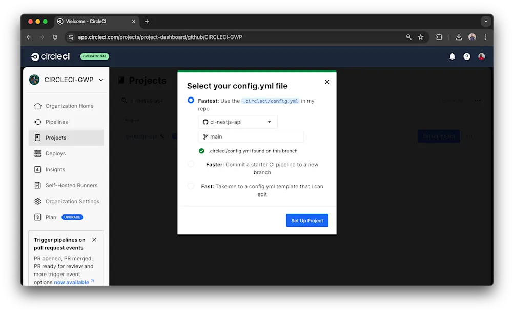Select CircleCI config