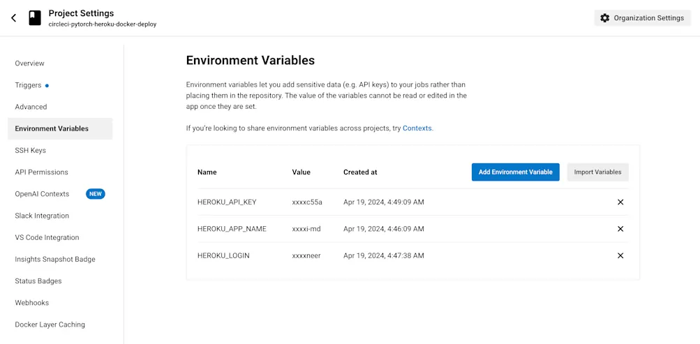 Set environment variables on CircleCI