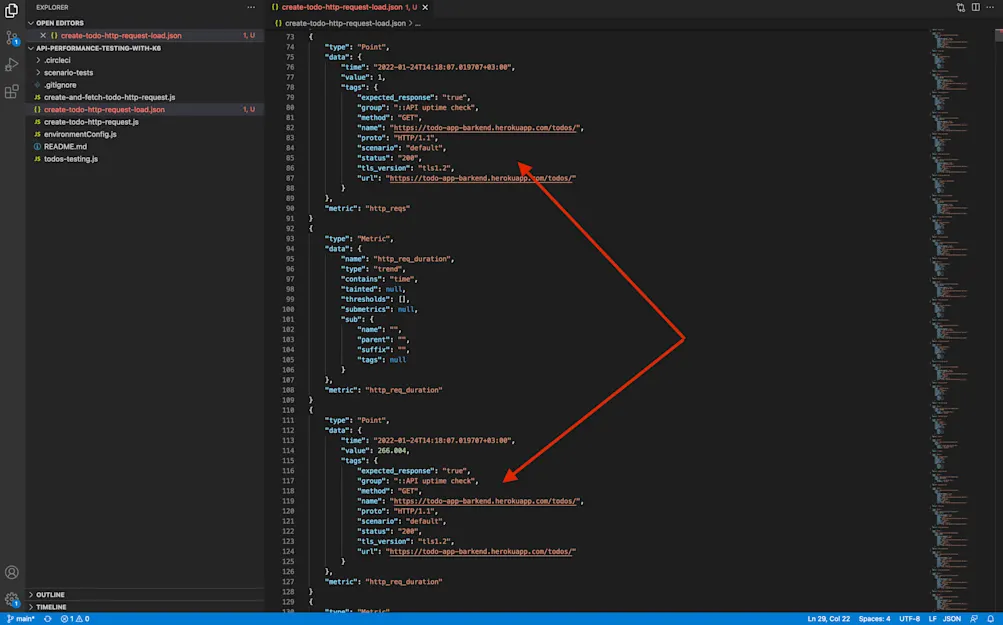 Load test output file