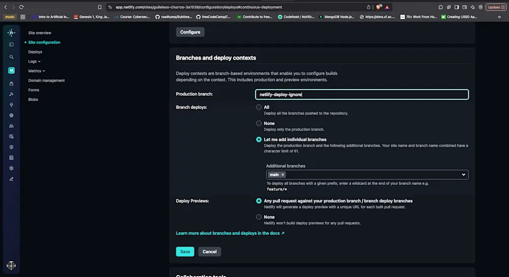 Select a branch - Netlify