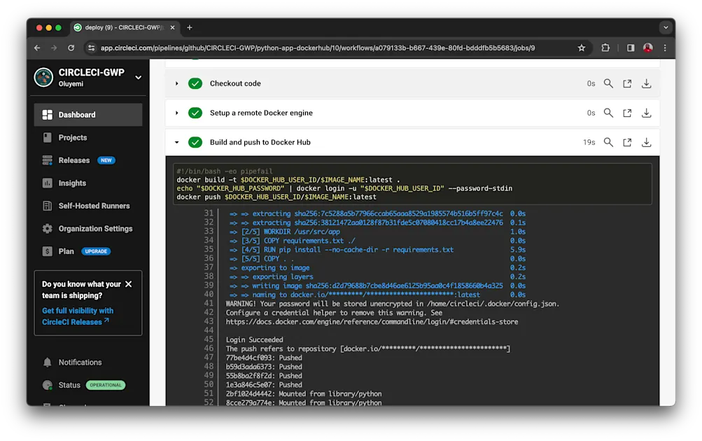 Successful Docker Hub push