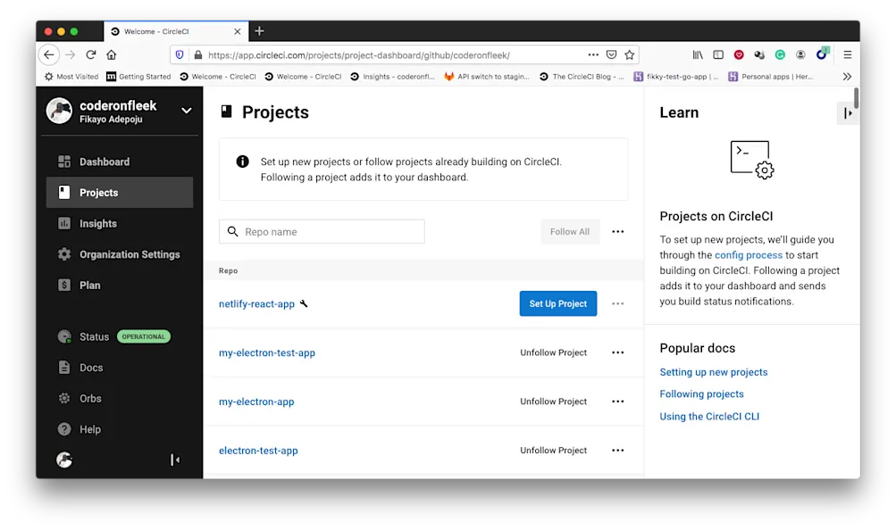 プロジェクトの追加 - CircleCI