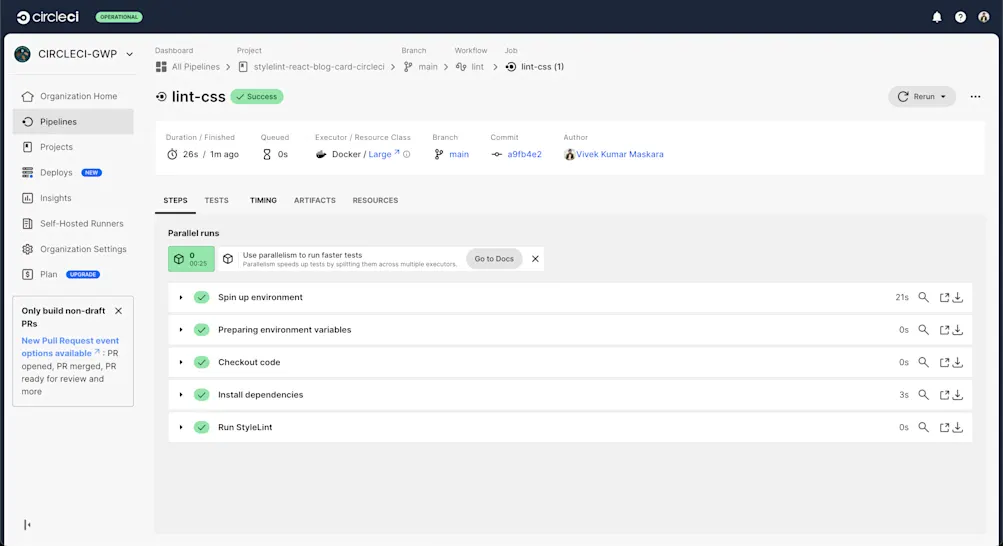 Project successful build details
