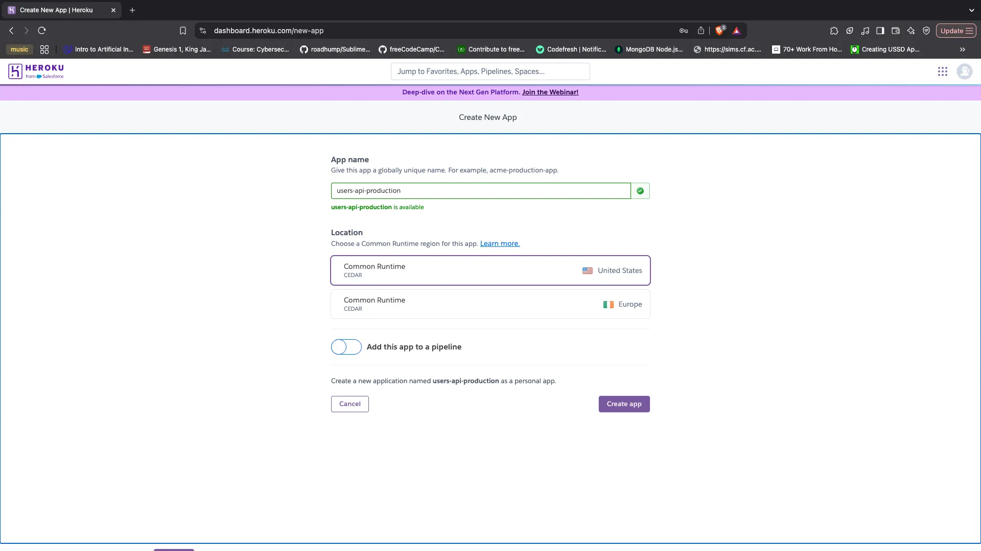Production app - Heroku